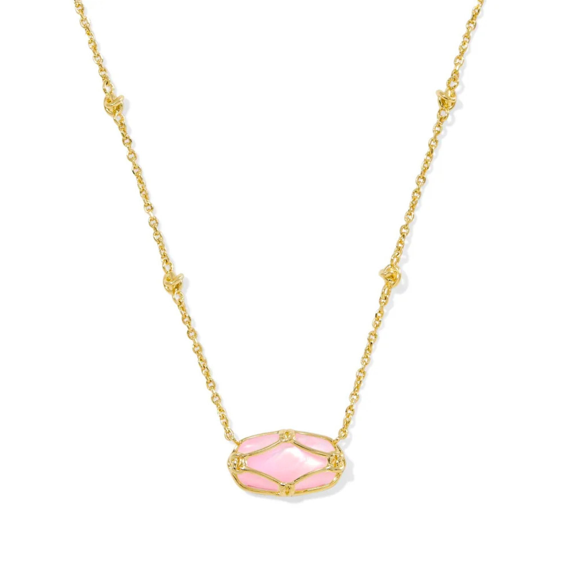 Elisa Lattice Frame Gold Short Pendant Necklace in Blush Ivory