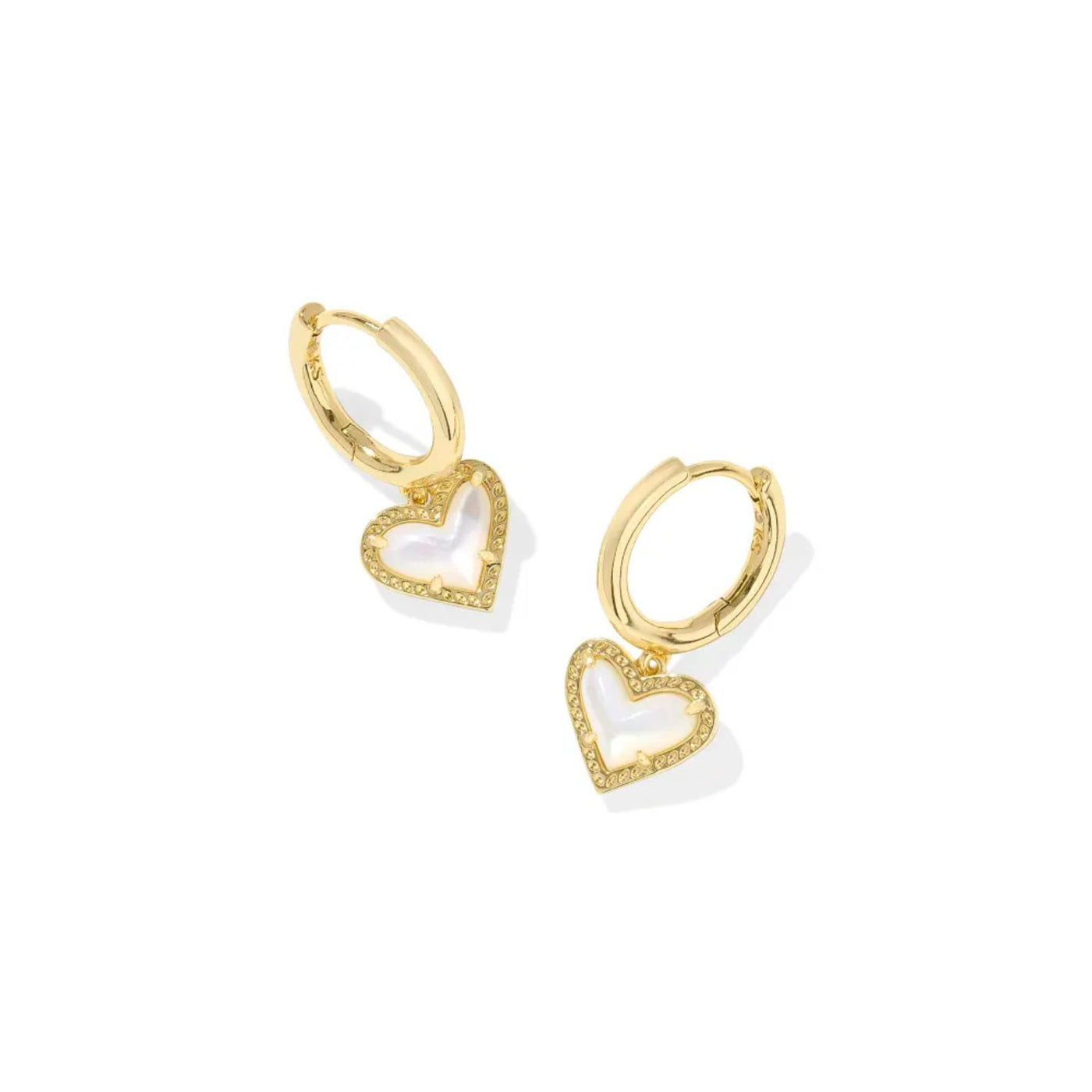 Ari Heart Gold Huggie Earrings in Ivory Mother-of-Pearl