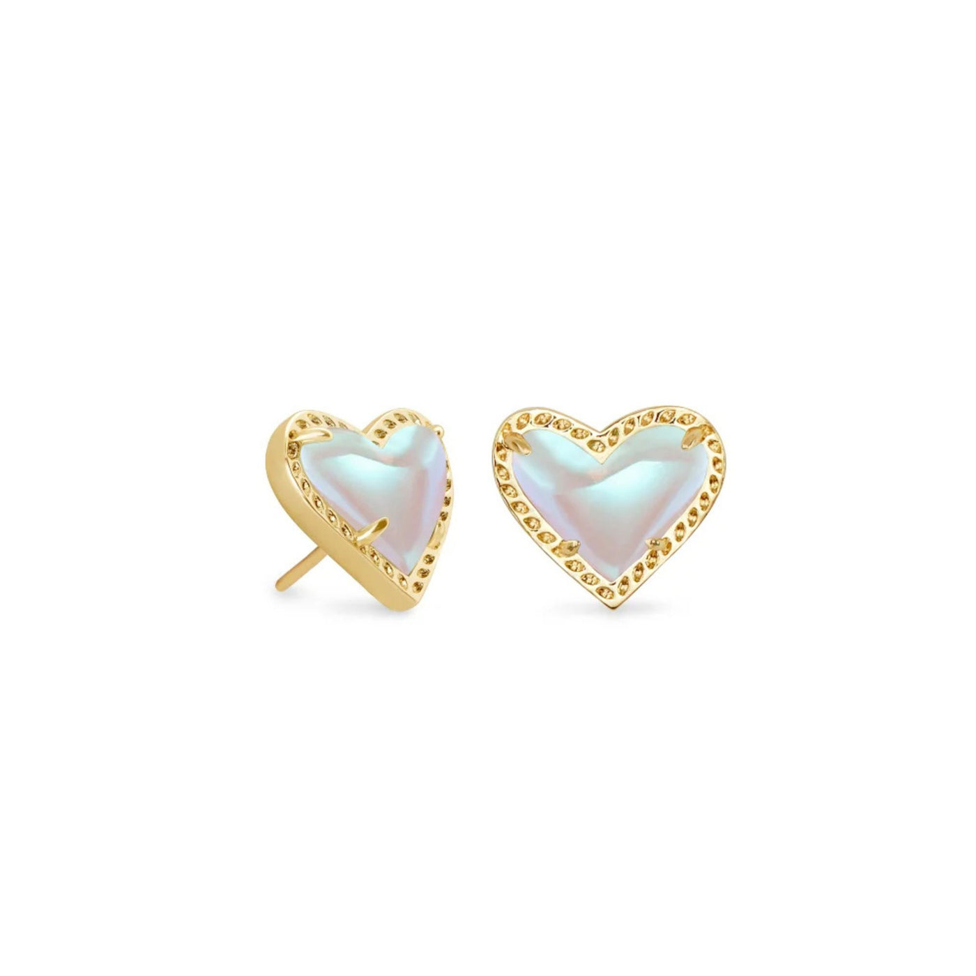 Ari Heart Gold Stud Earrings in Dichroic Glass