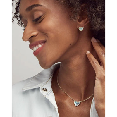Ari Heart Gold Stud Earrings in Dichroic Glass