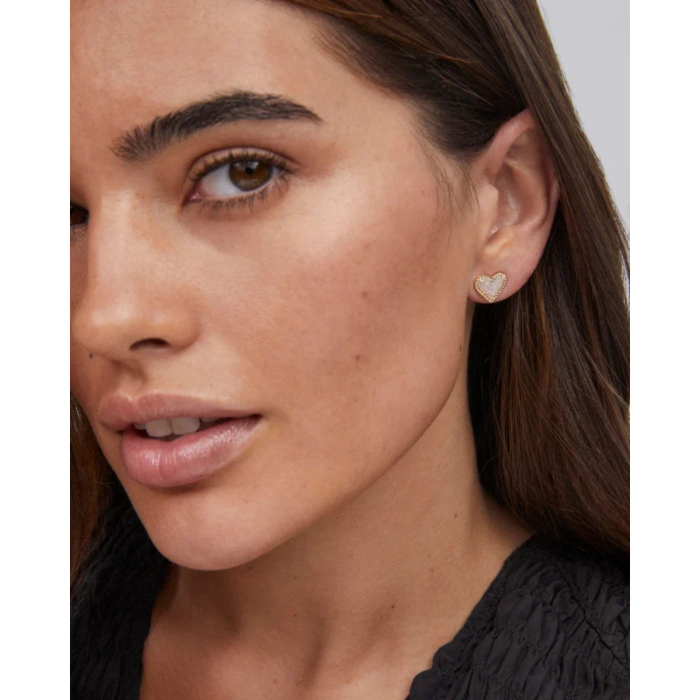 Ari Heart Gold Stud Earrings in Iridescent Drusy