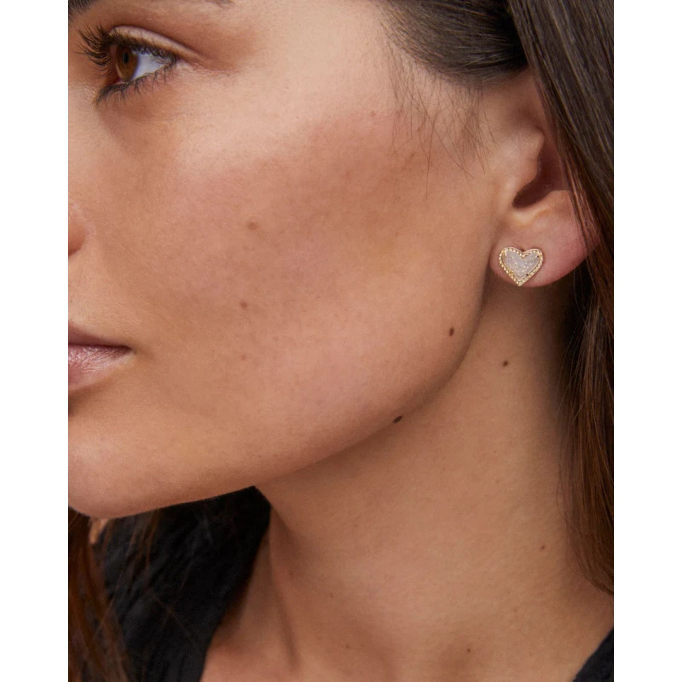 Ari Heart Gold Stud Earrings in Iridescent Drusy
