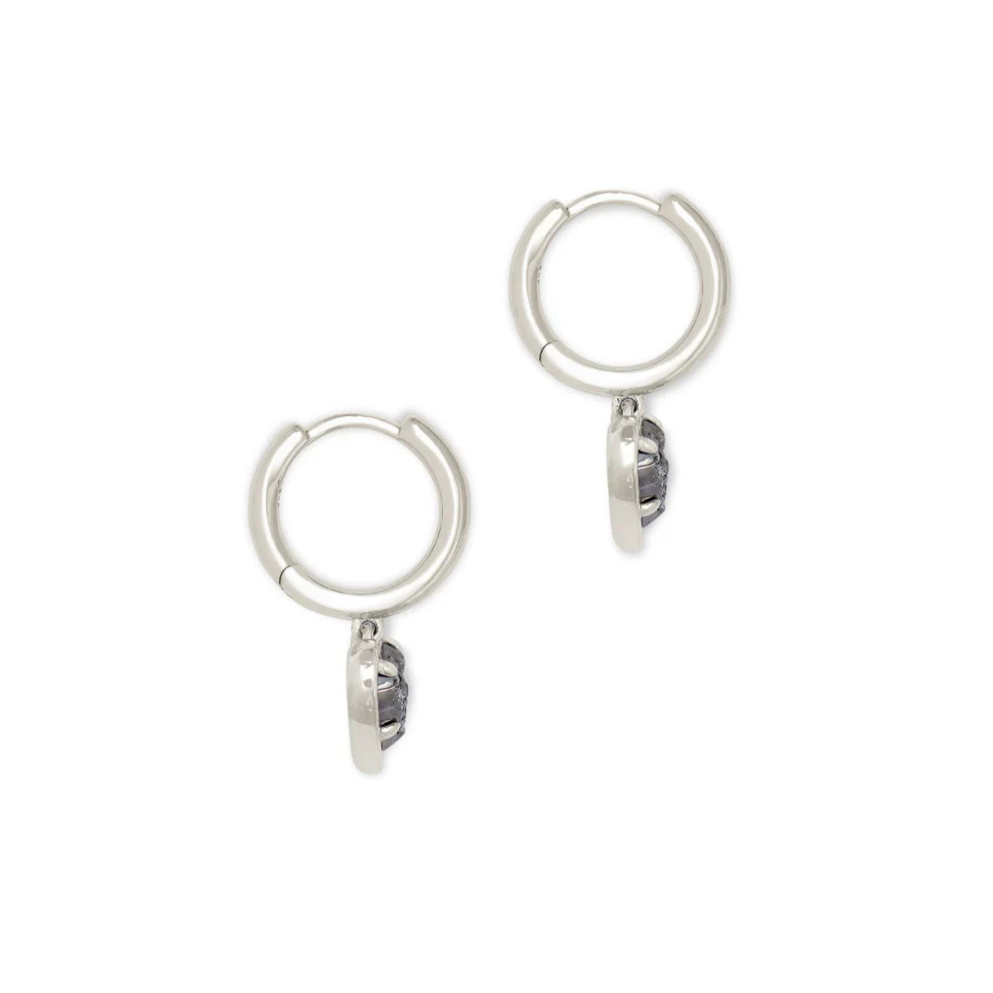 Ari Heart Silver Huggie Earrings in Platinum Drusy