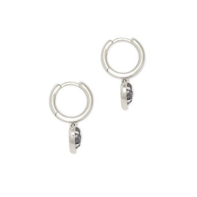 Ari Heart Silver Huggie Earrings in Platinum Drusy
