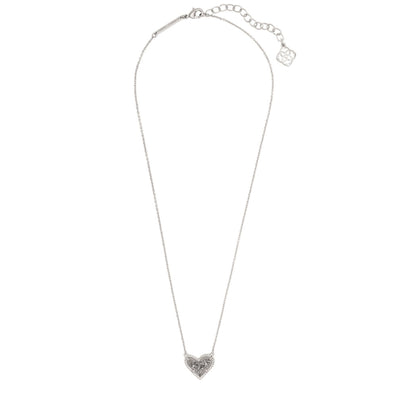 Ari Heart Silver Pendant Necklace in Platinum Drusy