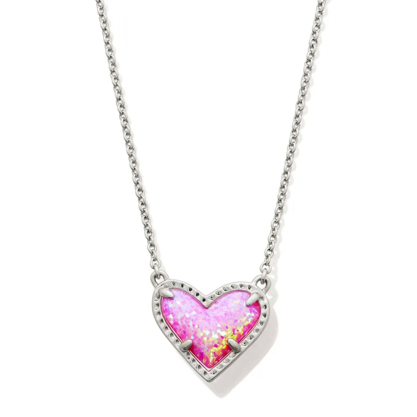 Ari Heart Silver Short Pendant Necklace in Bubblegum Pink Kyocera Opal