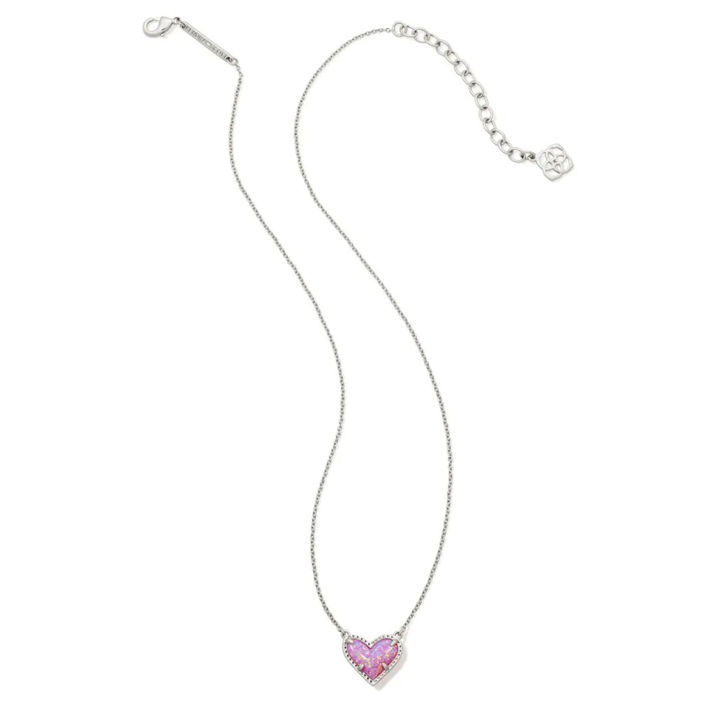 Ari Heart Silver Short Pendant Necklace in Bubblegum Pink Kyocera Opal