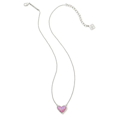 Ari Heart Silver Short Pendant Necklace in Bubblegum Pink Kyocera Opal