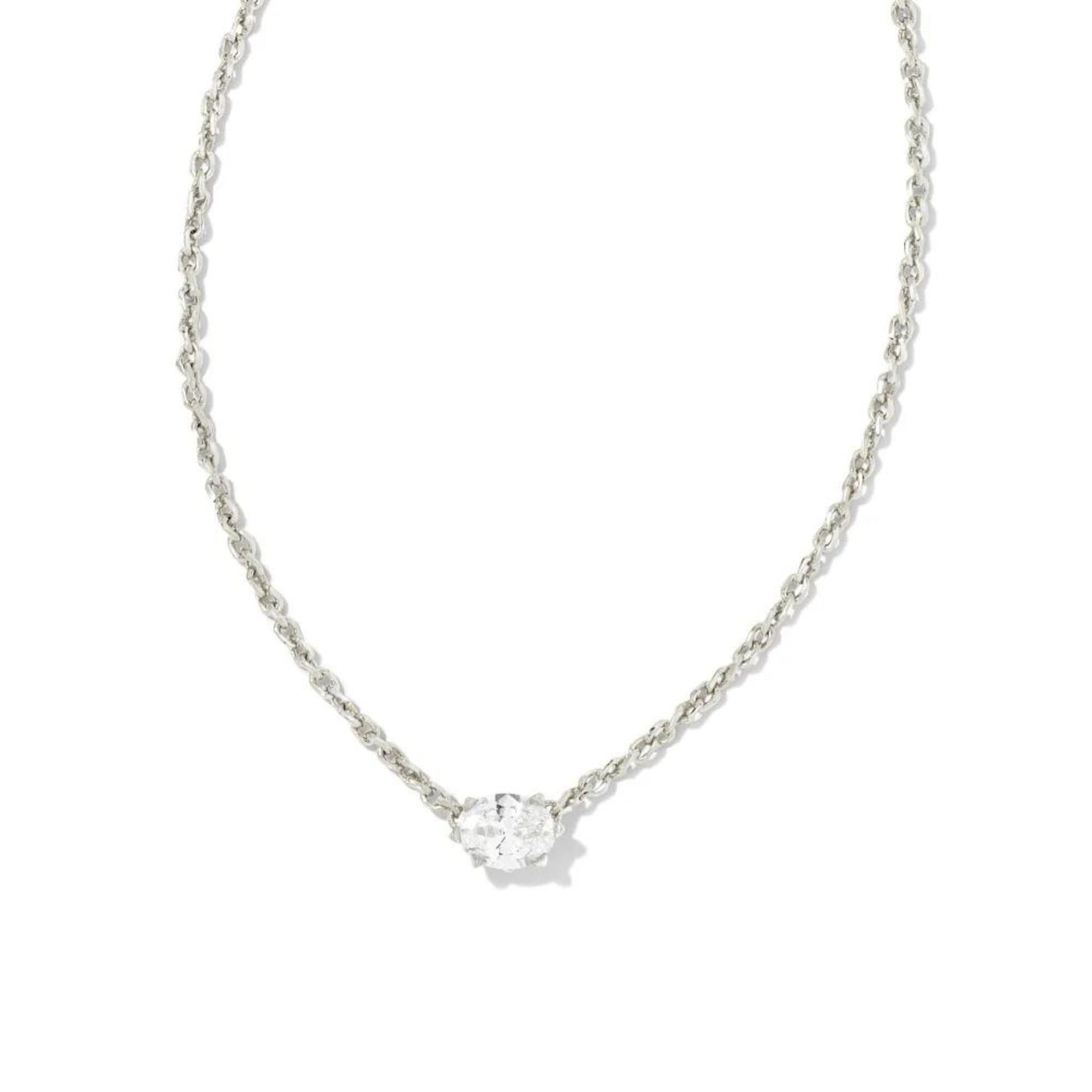 Cailin Silver Pendant Necklace in White Crystal