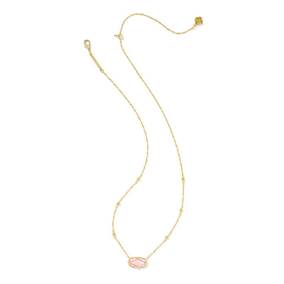 Elisa Lattice Frame Gold Short Pendant Necklace in Blush Ivory Mother-of-Pearl