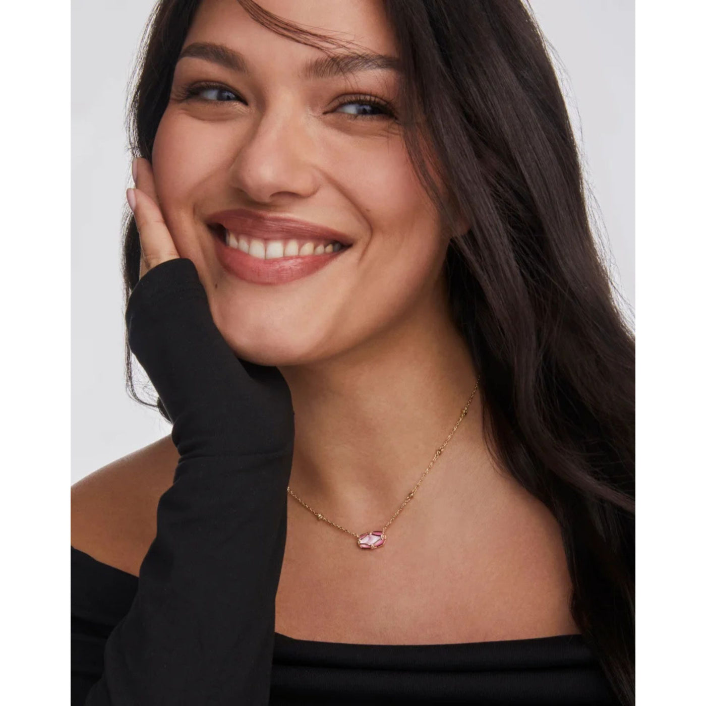 Elisa Lattice Frame Gold Short Pendant Necklace in Blush Ivory Mother-of-Pearl