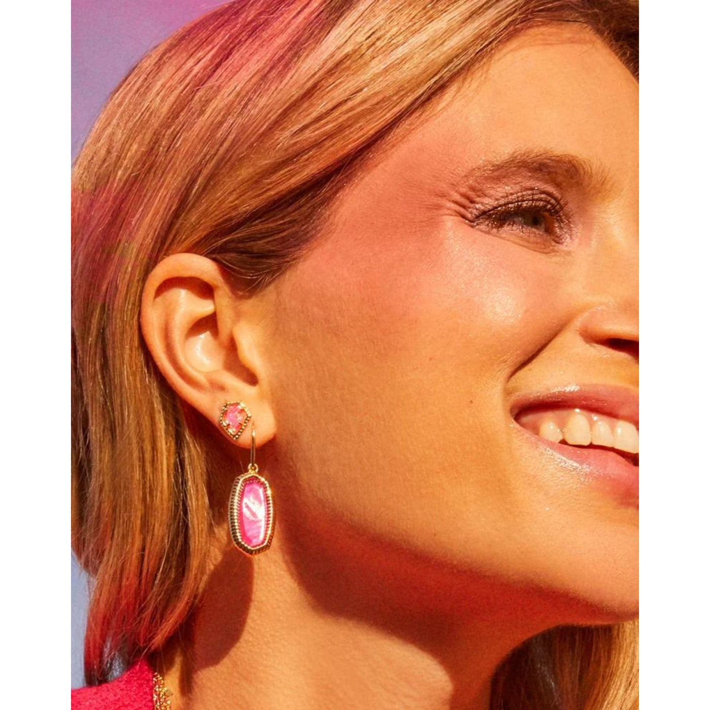 Framed Gold Tessa Stud Earrings in Luster Rose Pink Kyocera Opal