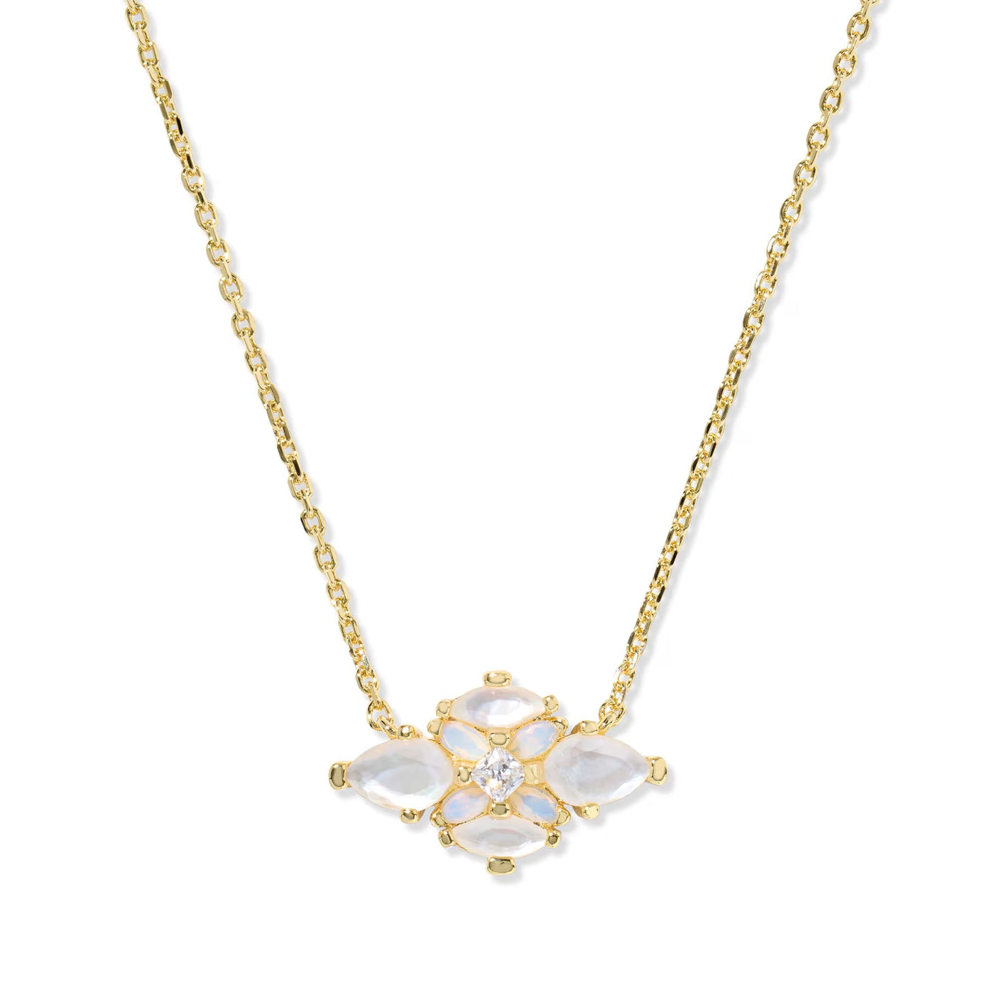 Abbie Gold Crystal Short Pendant Necklace in Neutral Mix