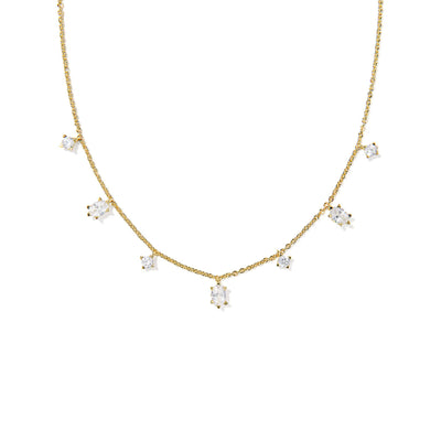 Gold necklace with small diamonds on a white background