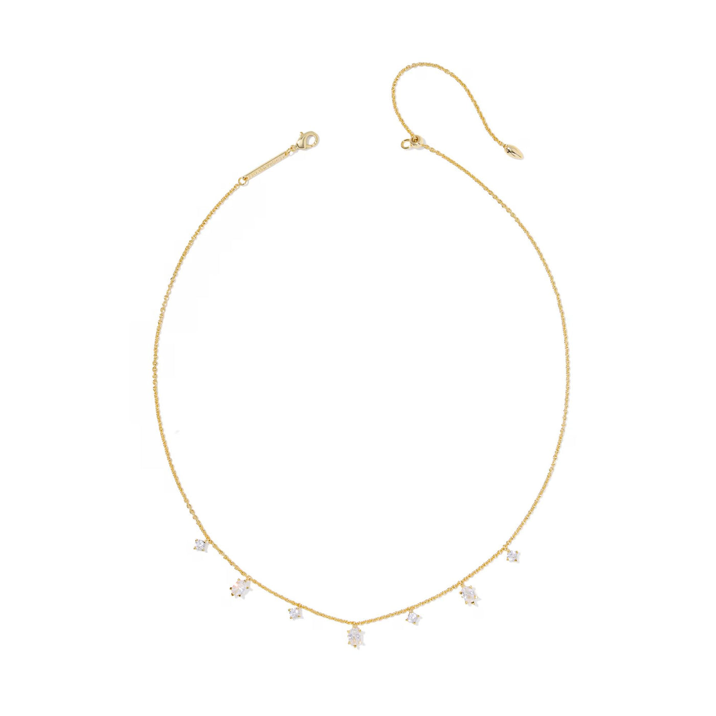 Gold necklace with small diamonds on a white background