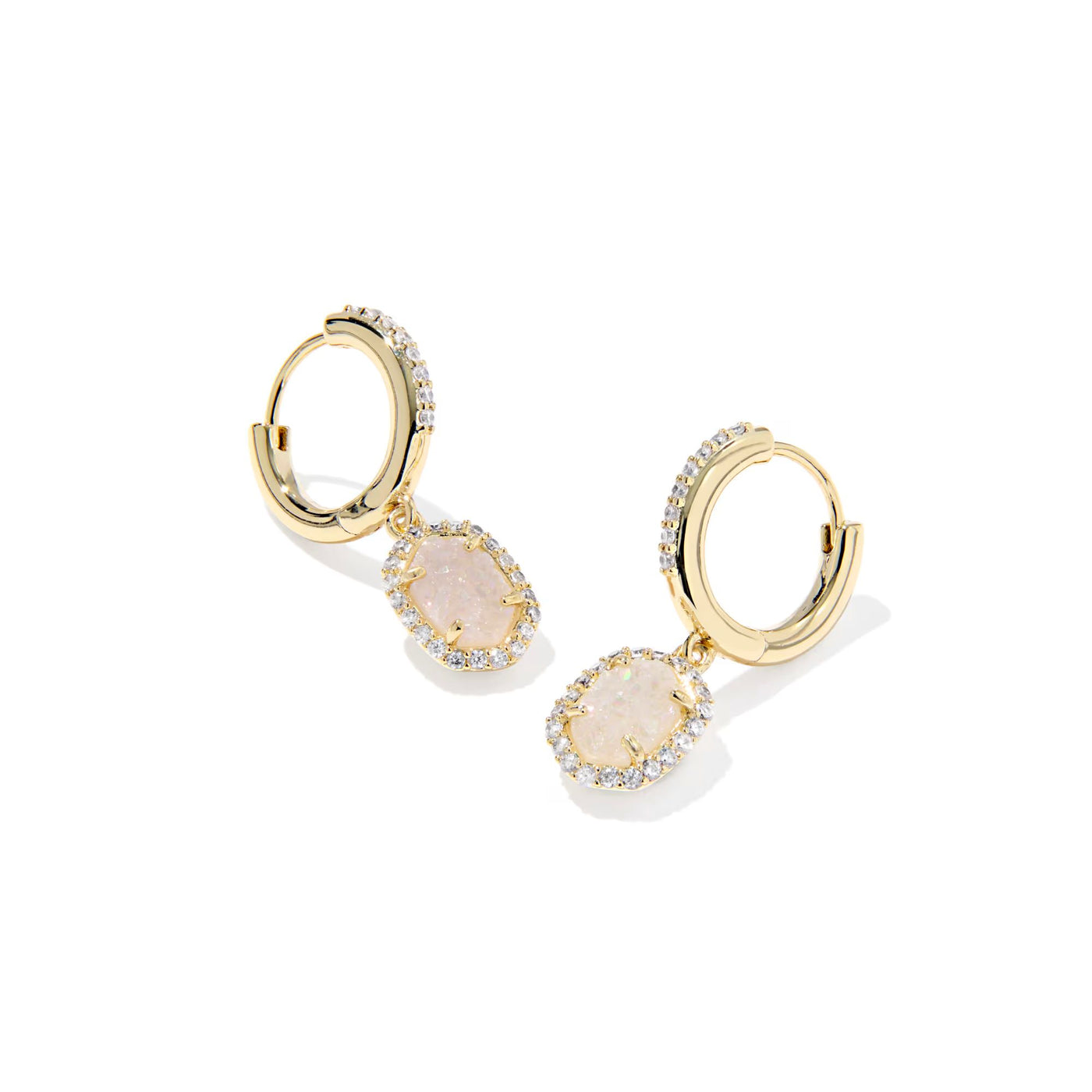 Daphne Gold Crystal Frame Huggie Earrings in Iridescent Drusy