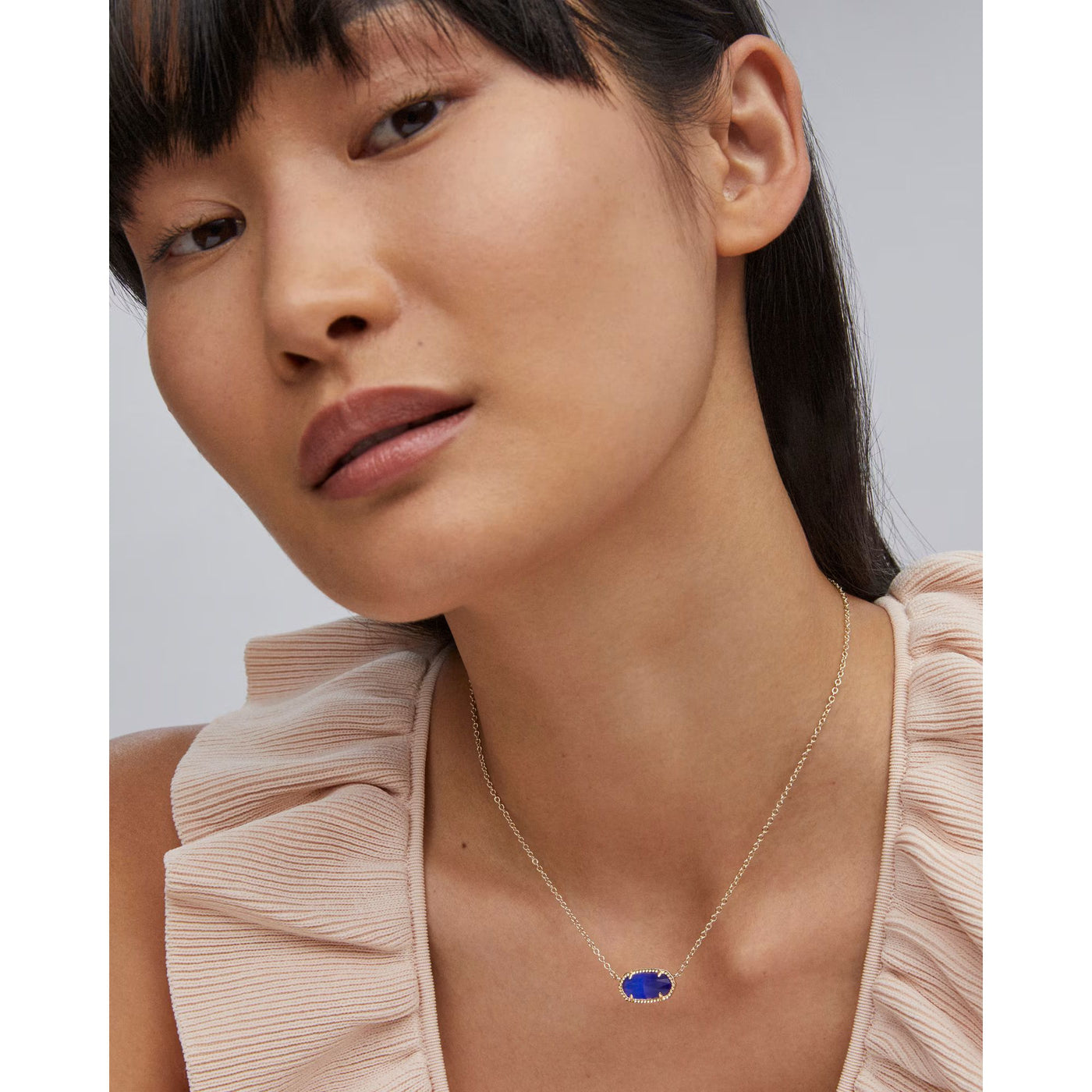 Elisa Gold Pendant Necklace in Cobalt Cat's Eye
