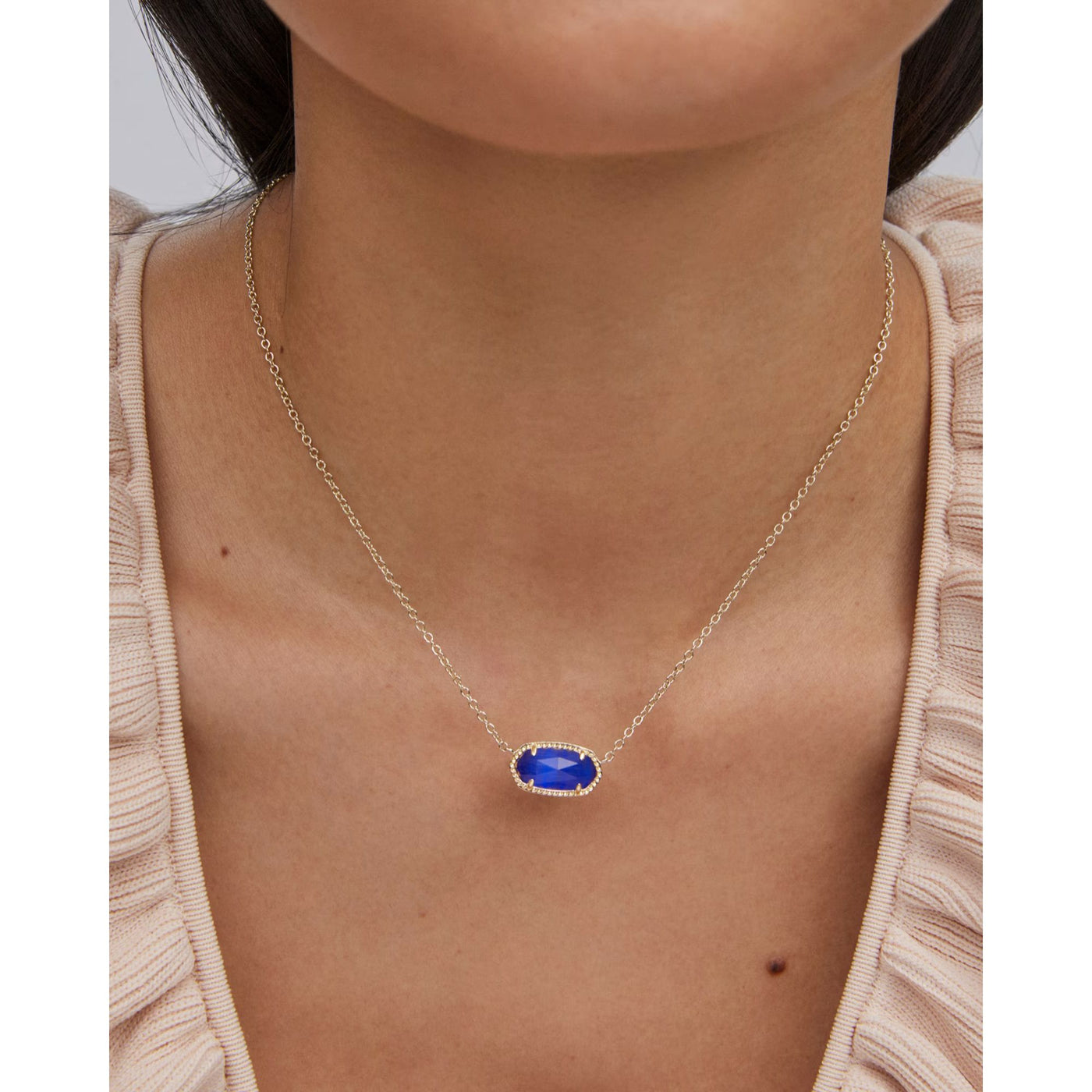 Elisa Gold Pendant Necklace in Cobalt Cat's Eye