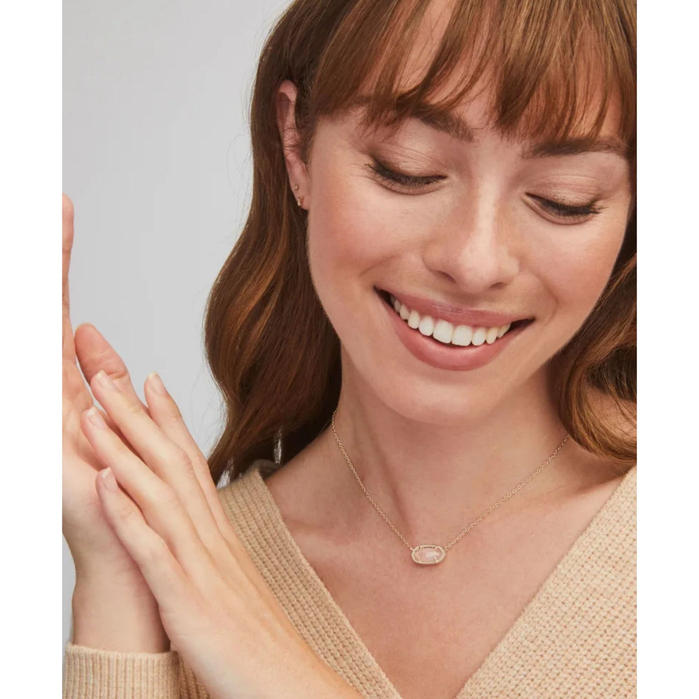 Elisa Gold Pendant Necklace in Rose Quartz