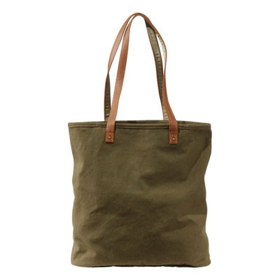 Leather-Handle Essential Tote Bag | Antique Olive / Dark Mushroom