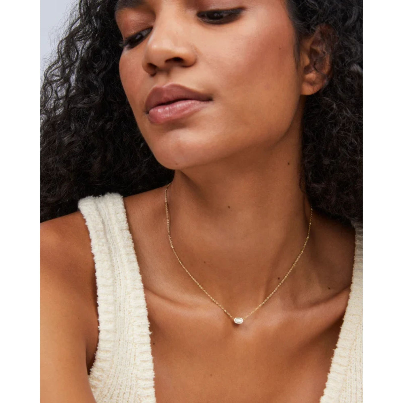 Mini Elisa Gold Satellite Short Pendant Necklace in Ivory Mother-of-Pearl