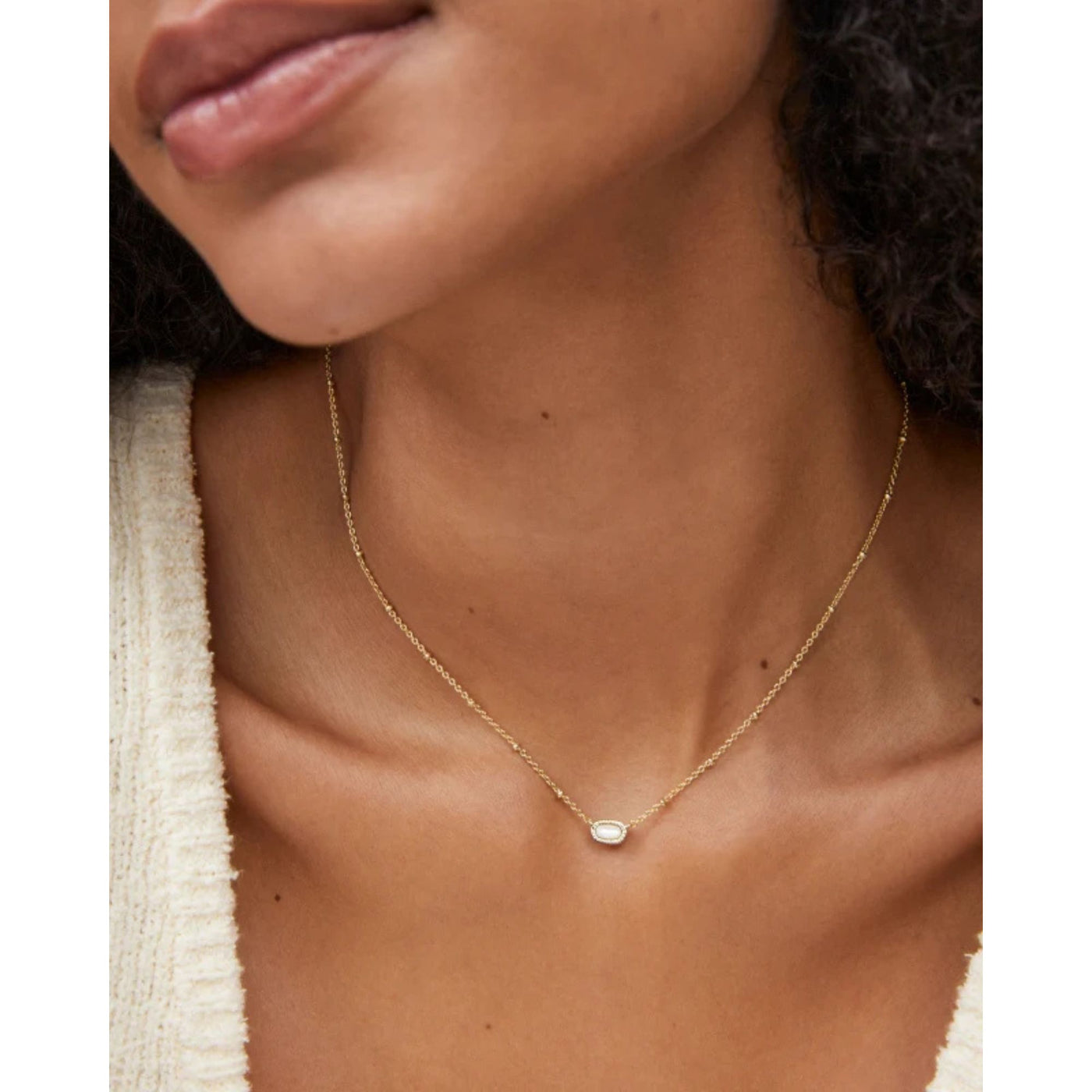Mini Elisa Gold Satellite Short Pendant Necklace in Ivory Mother-of-Pearl