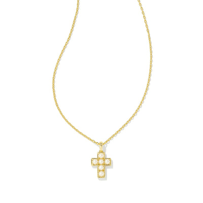 Pearl Gold Cross Short Pendant Necklace in Freshwater Cultured Pearl