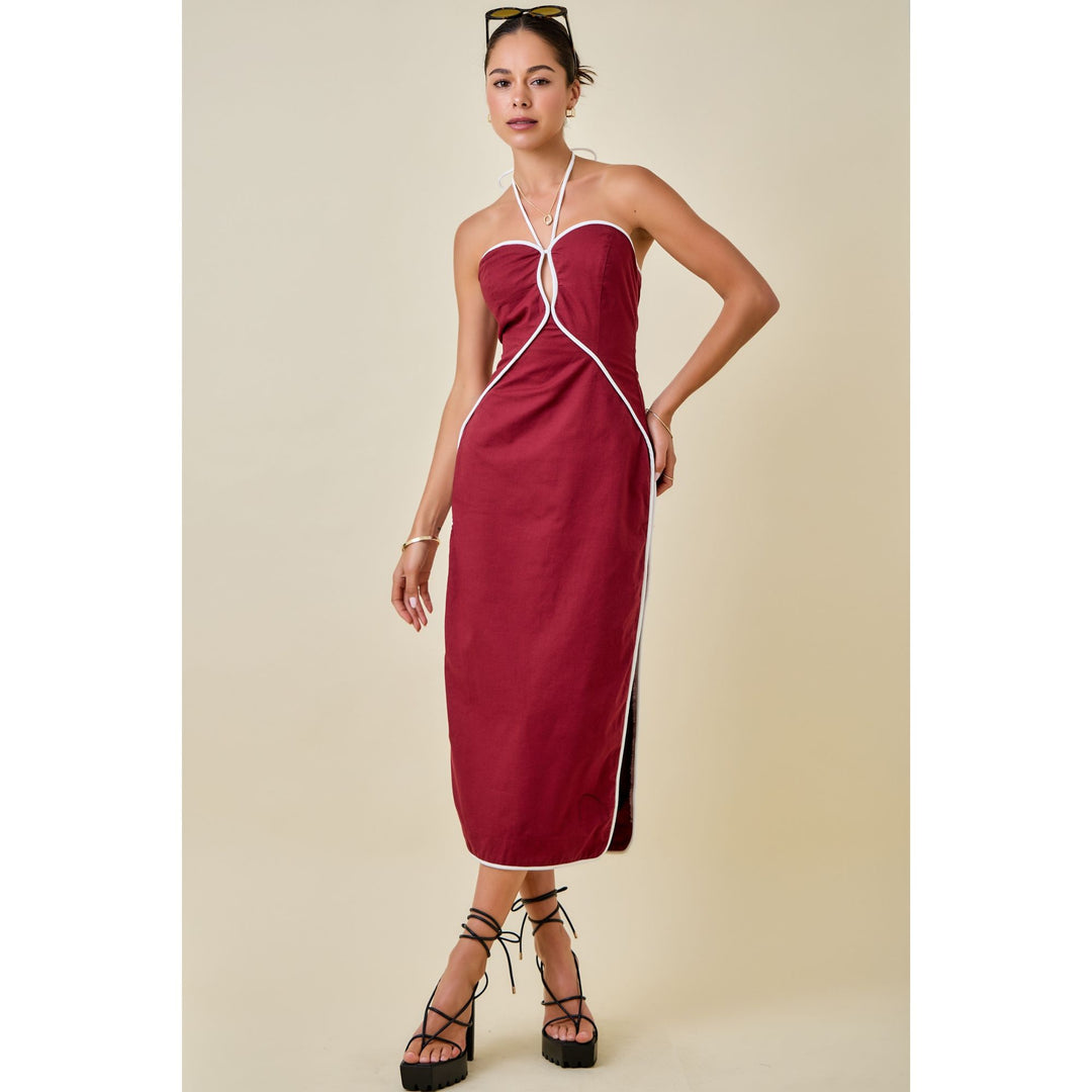 halter neck day dress Red Midi S - Red - Boutique Dress Getaway