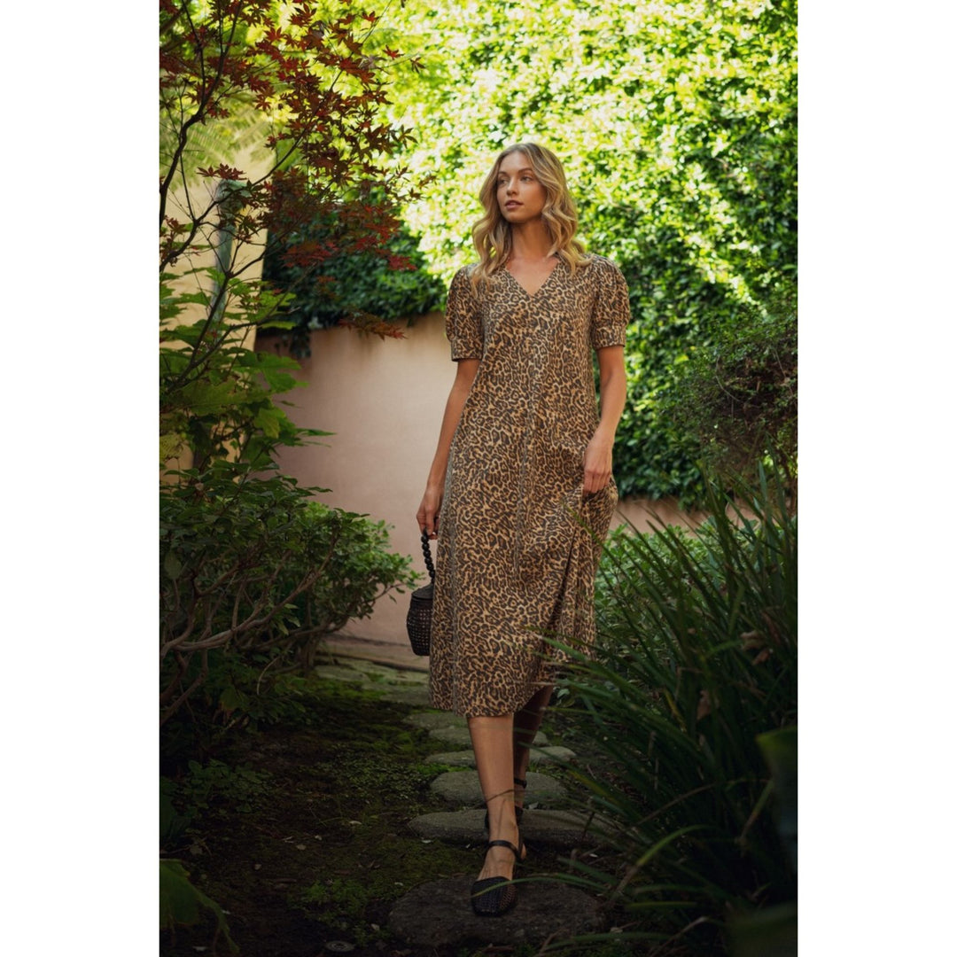 Leopard Print Woven Midi Dress Animal / S