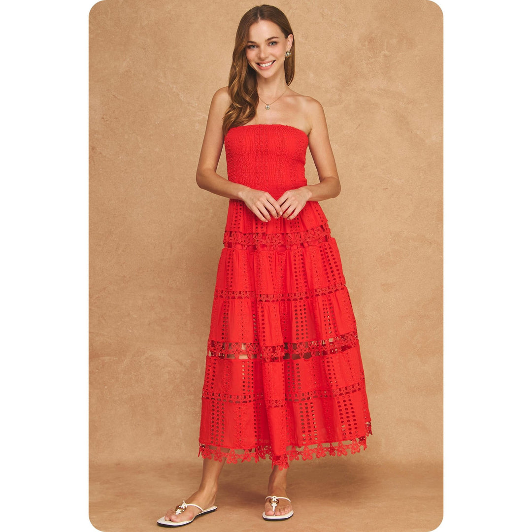 eyelet lace tube dress Eyelet Lace Tube Dress Red / M
