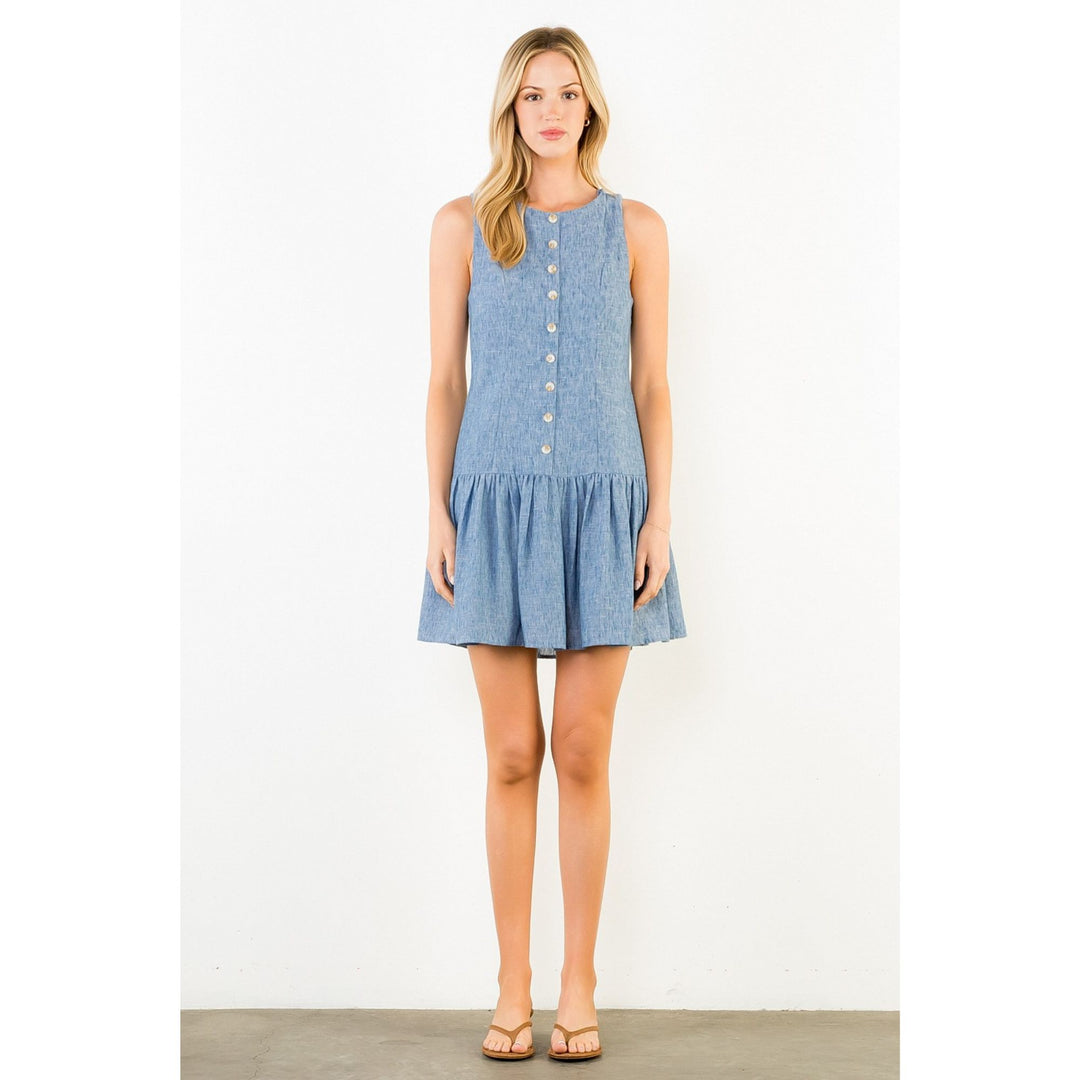 Sleeveless Button Down Denim Dress Denim Blue / M