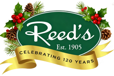 Reed's logo with Christmas garland decorations 