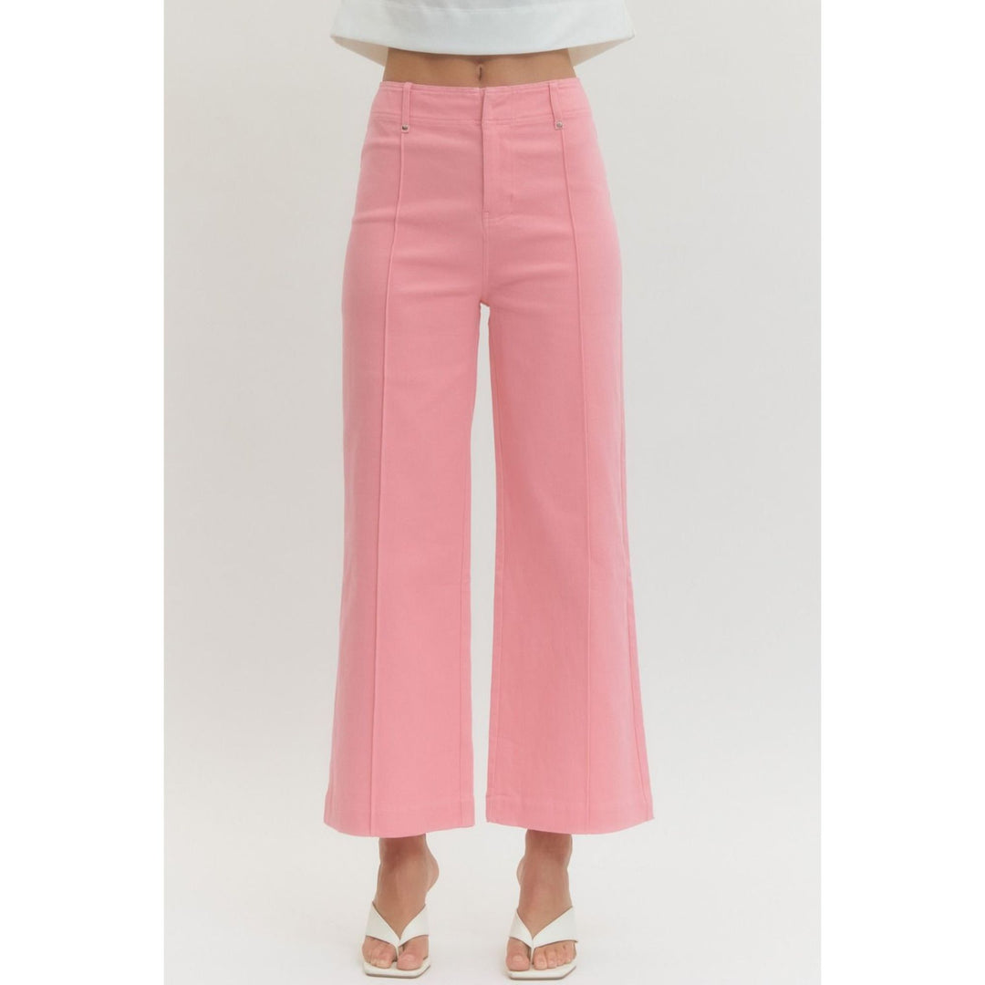 Solid High Rise Wide Leg Pants Pink / M Solid High Rise Wide Leg Pants Pink / M
