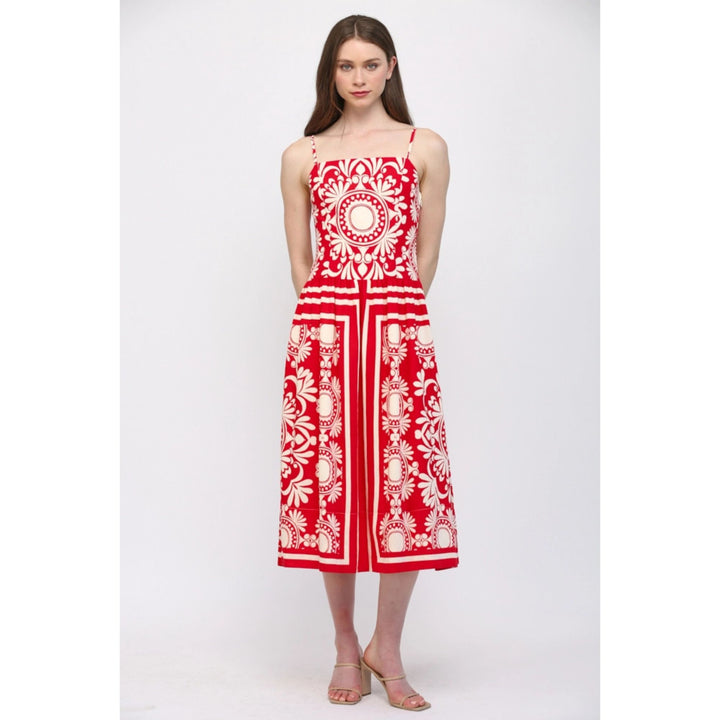 Sleeveless Fitted Bodice Gathered Waist Midi Dress  Reed's