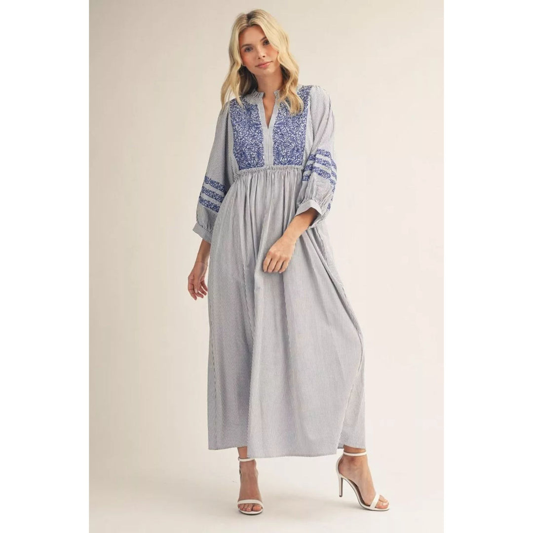 jodifl midi dress 3/4 Puff Sleeves Stripe Midi Dress – Reed's