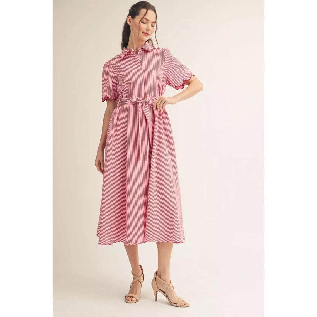 Short Sleeves Button Down Stripe Midi Dress  Reed's
