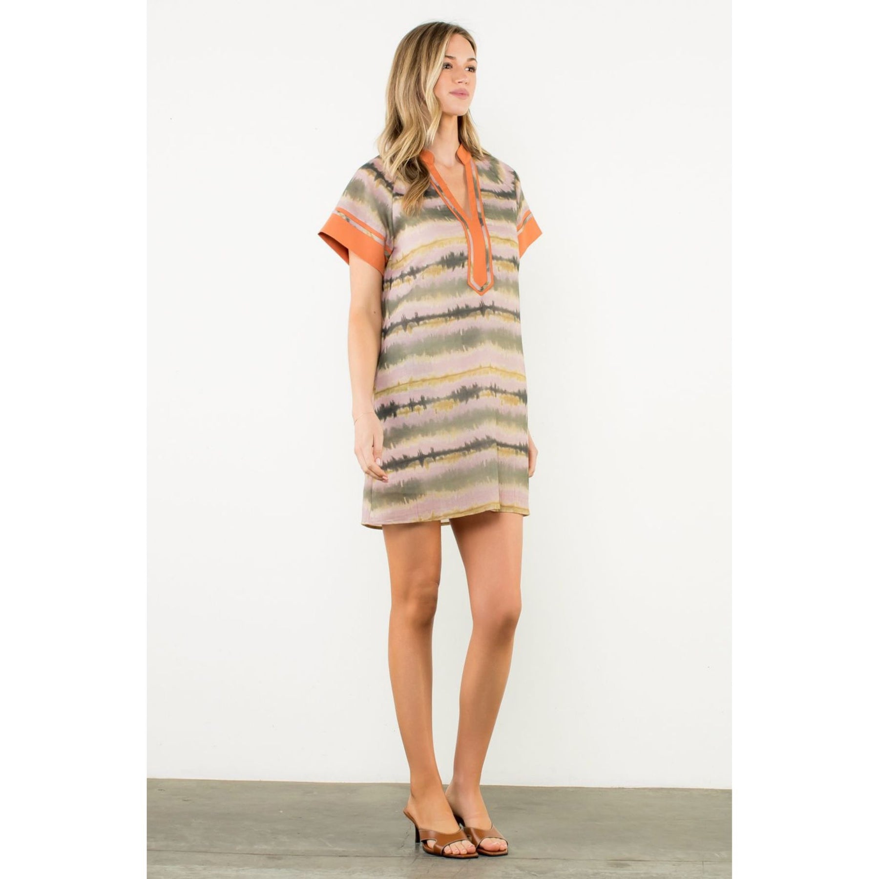 disney world dress code Short Sleeve V-Neck Abstract Dress Multicolor / L