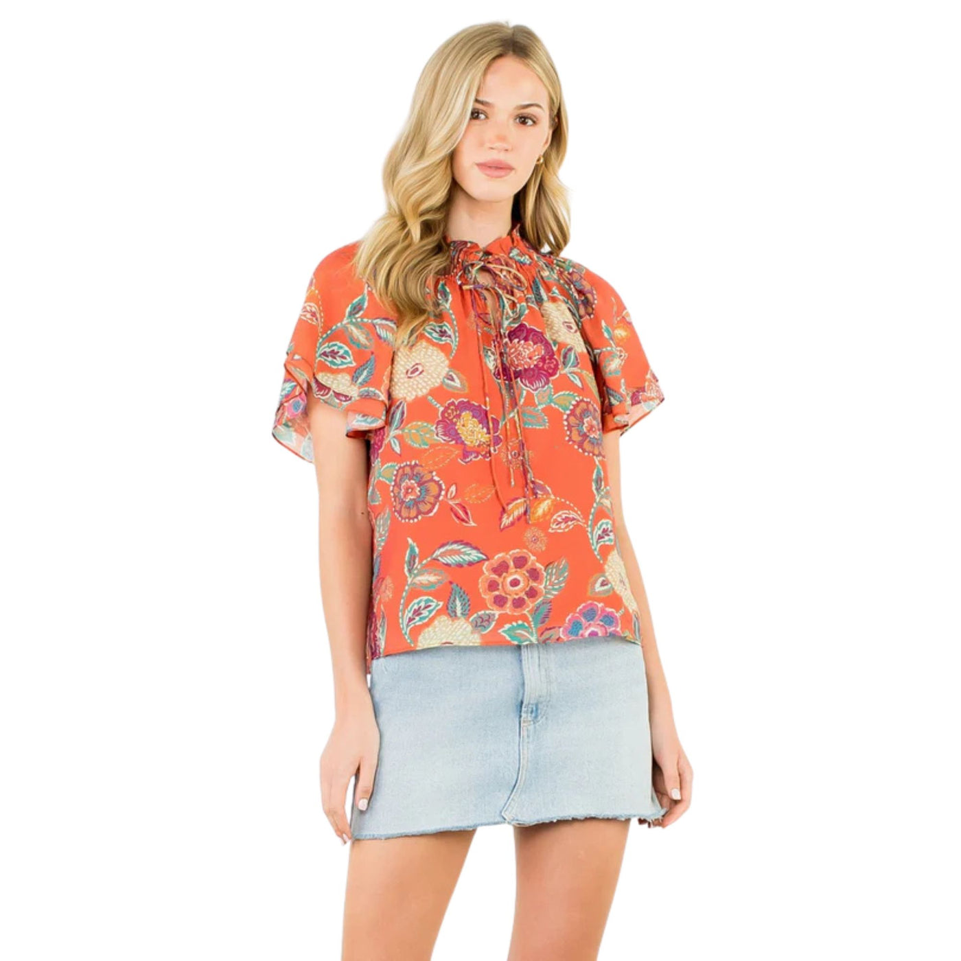 Flutter Sleeve Floral Detail Top