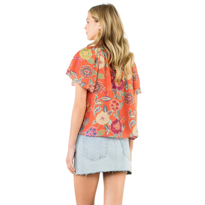 Flutter Sleeve Floral Detail Top