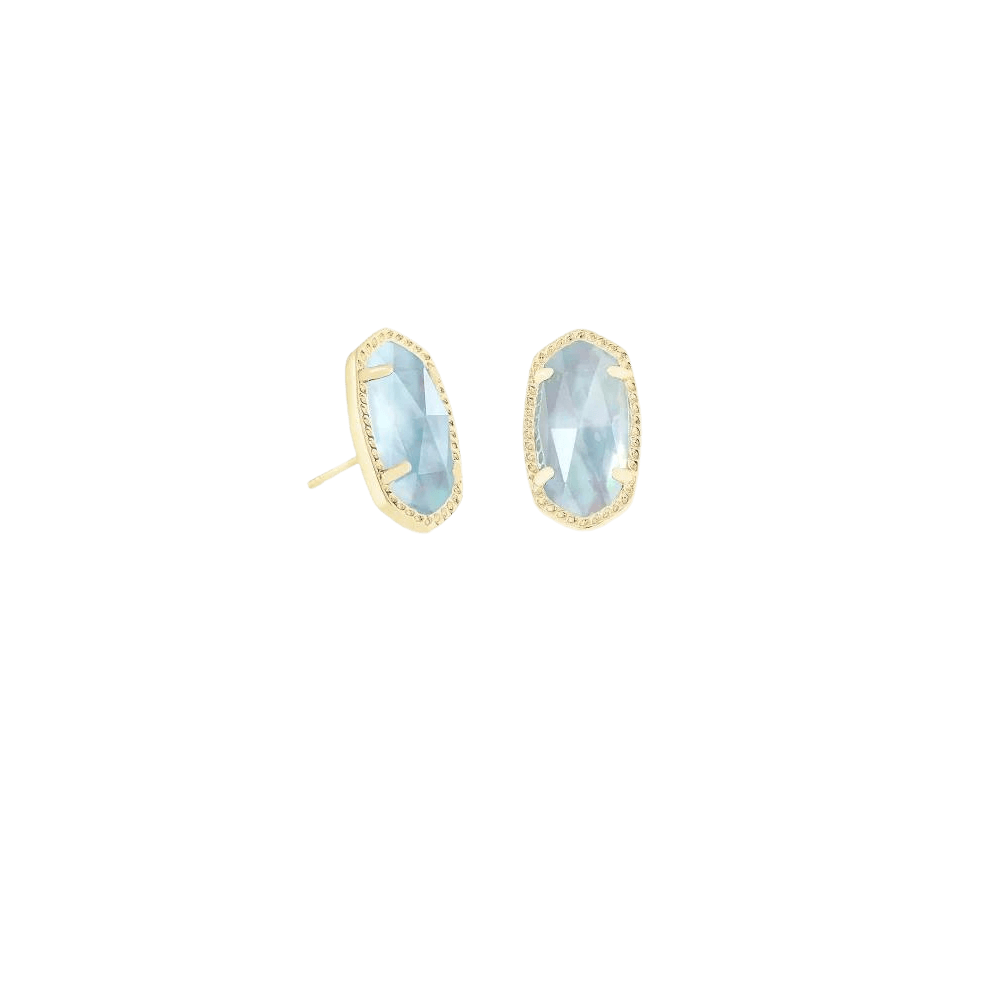 Ellie Gold Stud Earrings in Light Blue Illusion