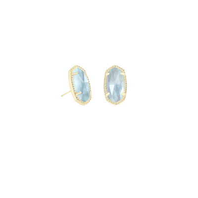 Ellie Gold Stud Earrings in Light Blue Illusion
